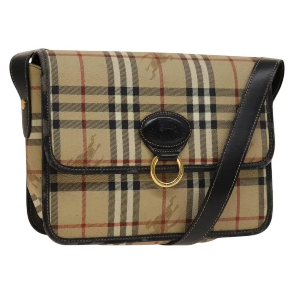 BURBERRY Nova Check Shoulder Bag PVC Beige Gold Auth 136729 - Picture 1 of 15